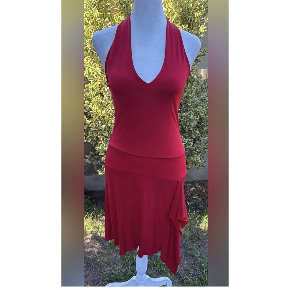 Vintage Y2K Red Halter Dress ❤️ Made In France Fitelle Asymmetrical Midi Dress
